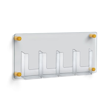 Azar Displays Four-Pocket Trifold Wall Mount Brochure Holder with Gold Stand Off Caps 105580-GLD